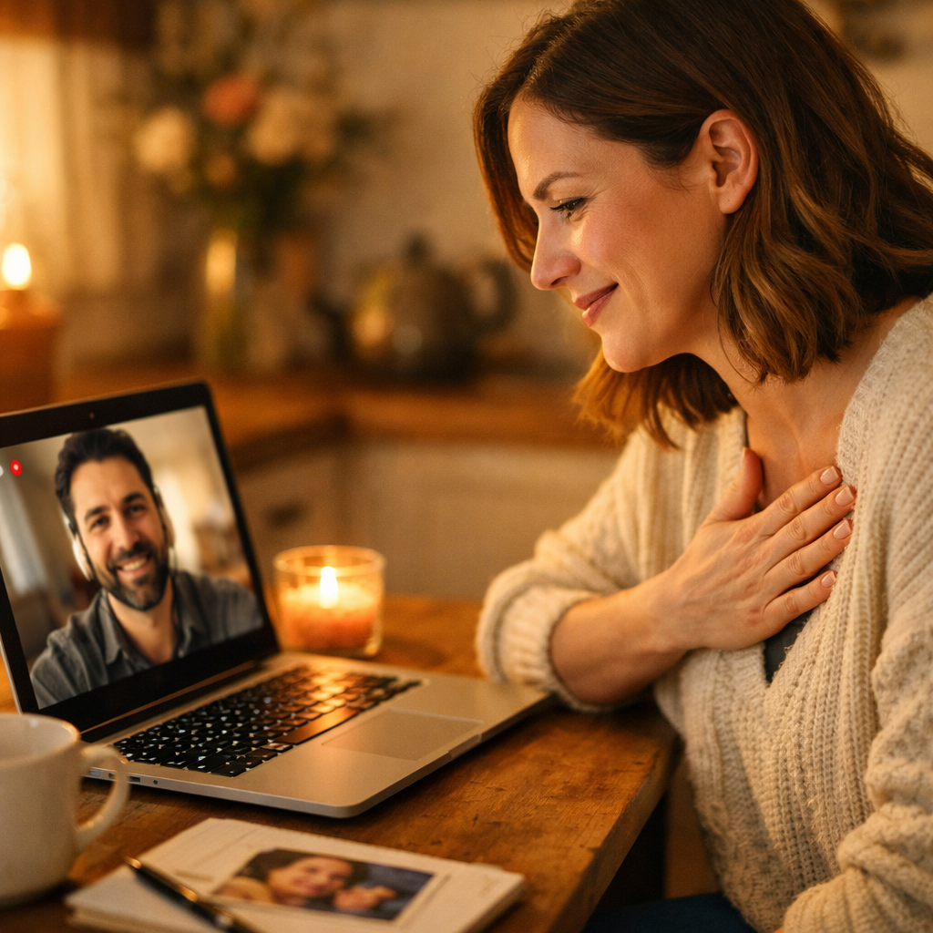 Someone recording a video message for a loved one