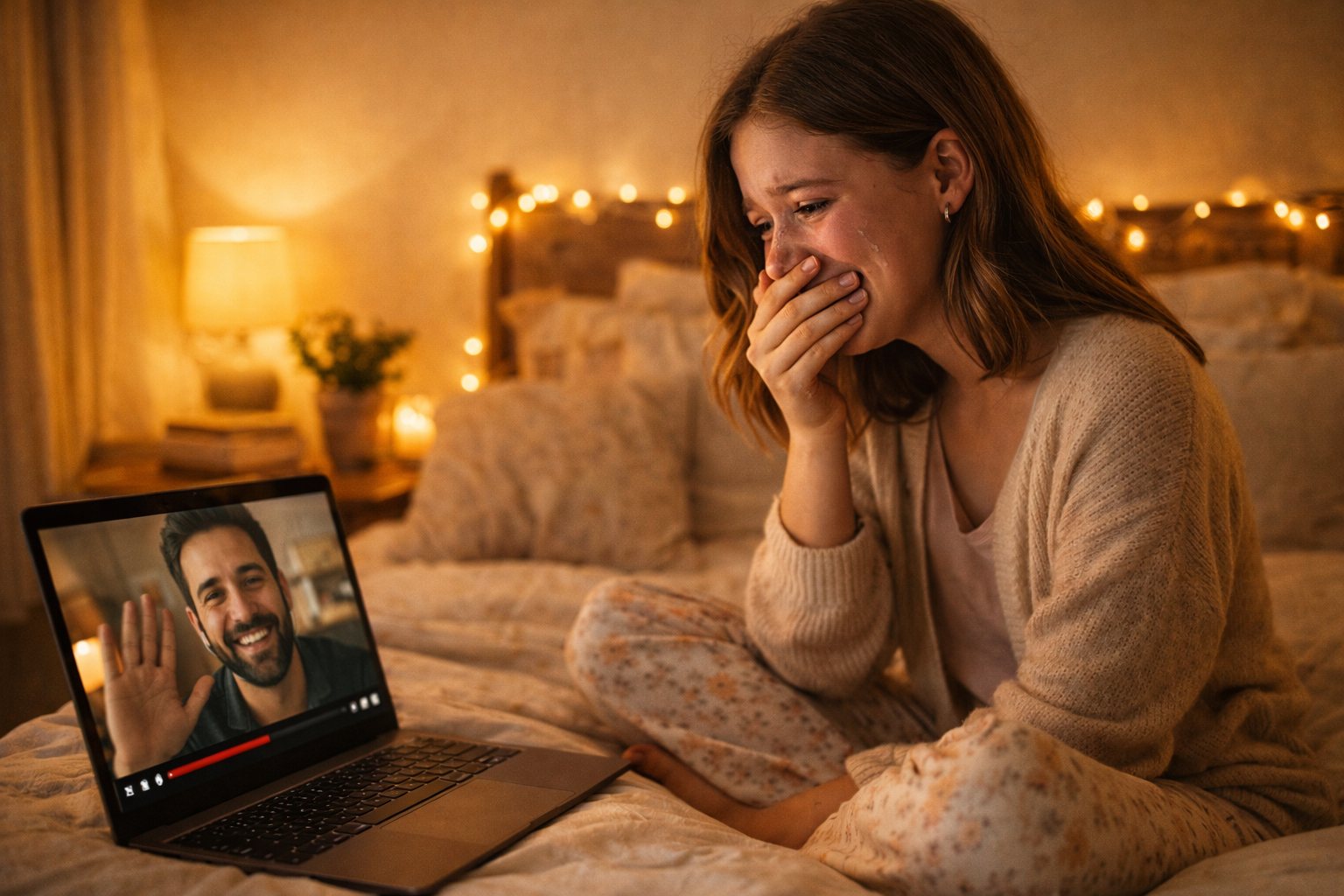 Someone watching a video message from a loved one